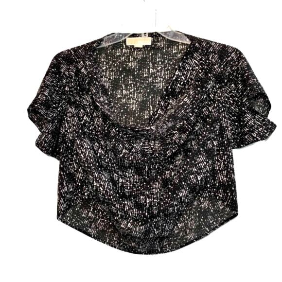 Michael Michael Kors Top Black White Short Sleeve Crop Top Blouse Size Medium - Picture 1 of 9